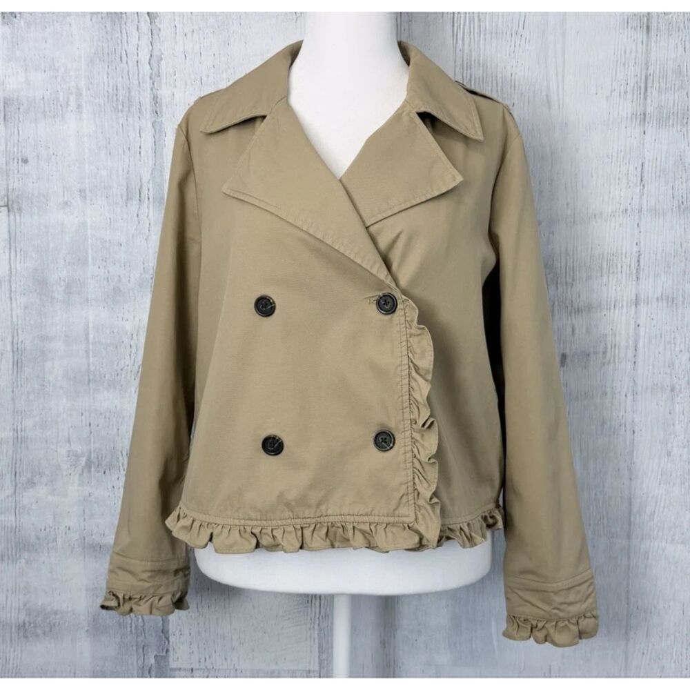 Who What Wear Beige Double Breasted Jacket Ruffle Trim Women's Size L Blazer